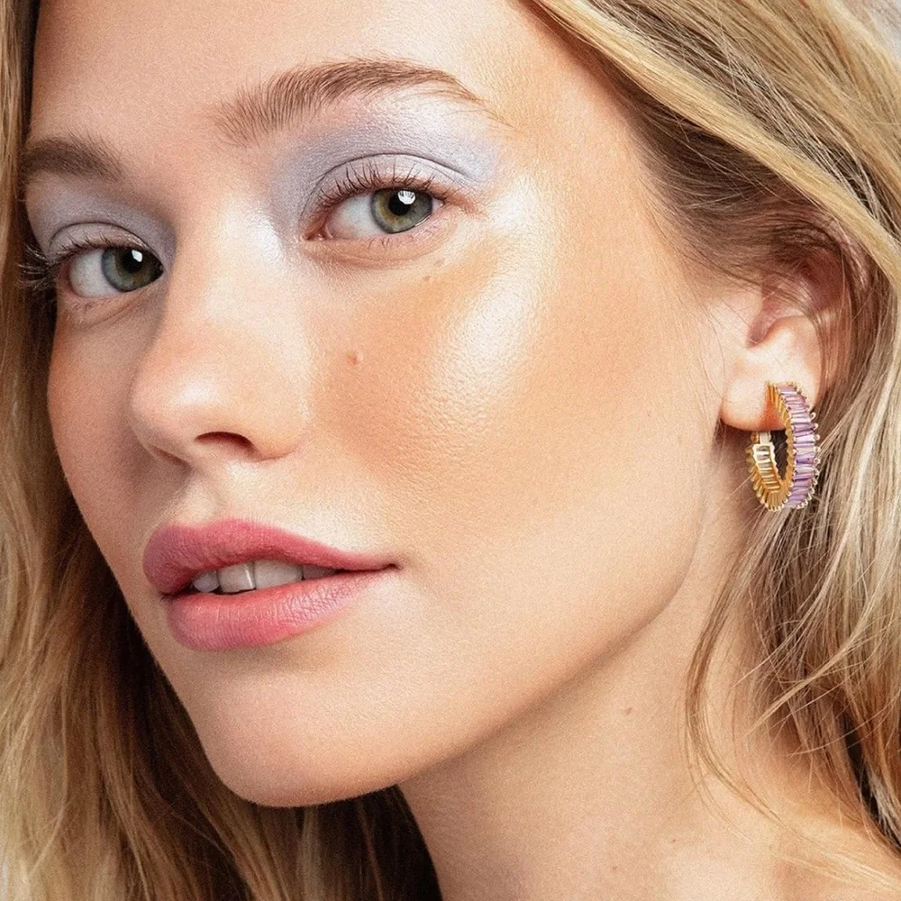 New! Mallorca Lillac Gold Hoop Earrings (3040) NWOT - Picture 2 of 3